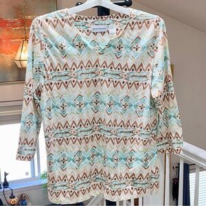 🌹Alfred Dunner🌹 3/4 Sleeve Embellished Tunic Style Top  Size Meduim